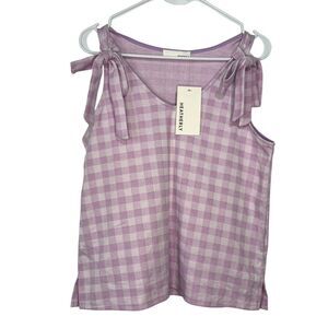 NWT Heatherly Gingham Tank Top size MP Lilac White Tie Shoulder Soft Stretch